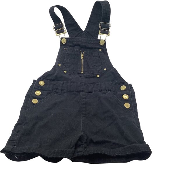 Chillipop Girls Black Denim Overall Shorts With Gold Button Accents & Adjustable - Picture 1 of 10